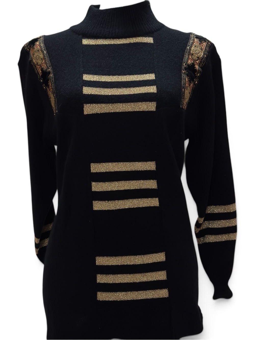 Vintage Bogner Wool Angora Sweater S Black Gold Metallic Après Ski